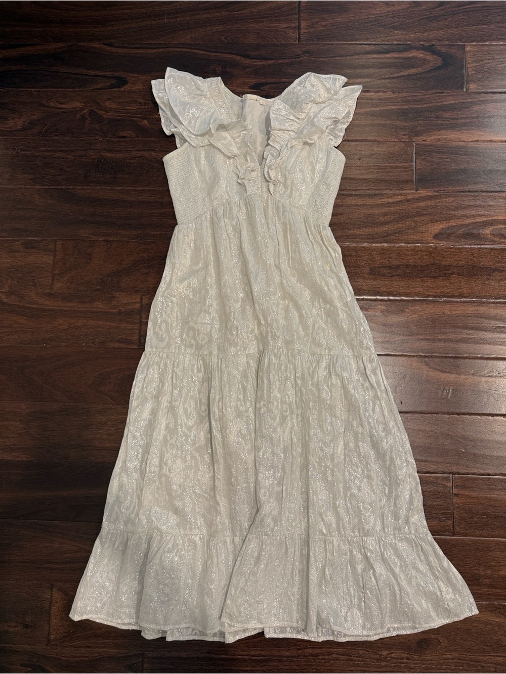 Like New Roller Rabbit White Ruffled Maxi Dress